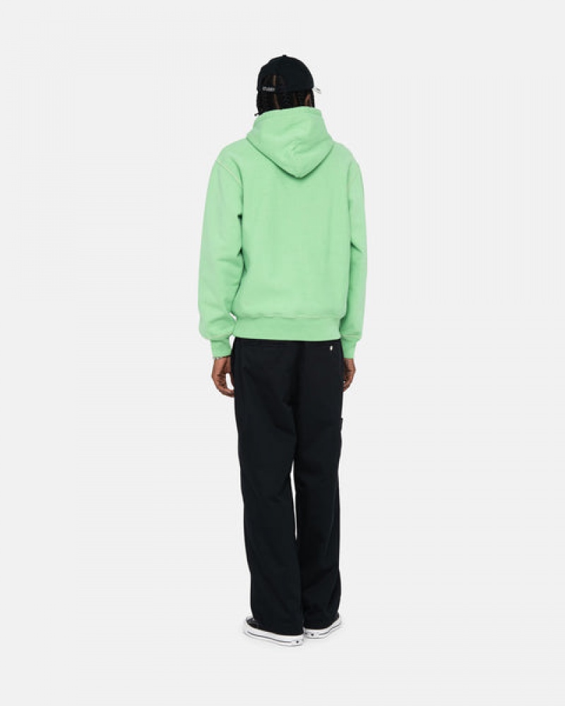 Stussy Contrast Stitch Label Hood Men Sweatshirts Green | HDH-9222