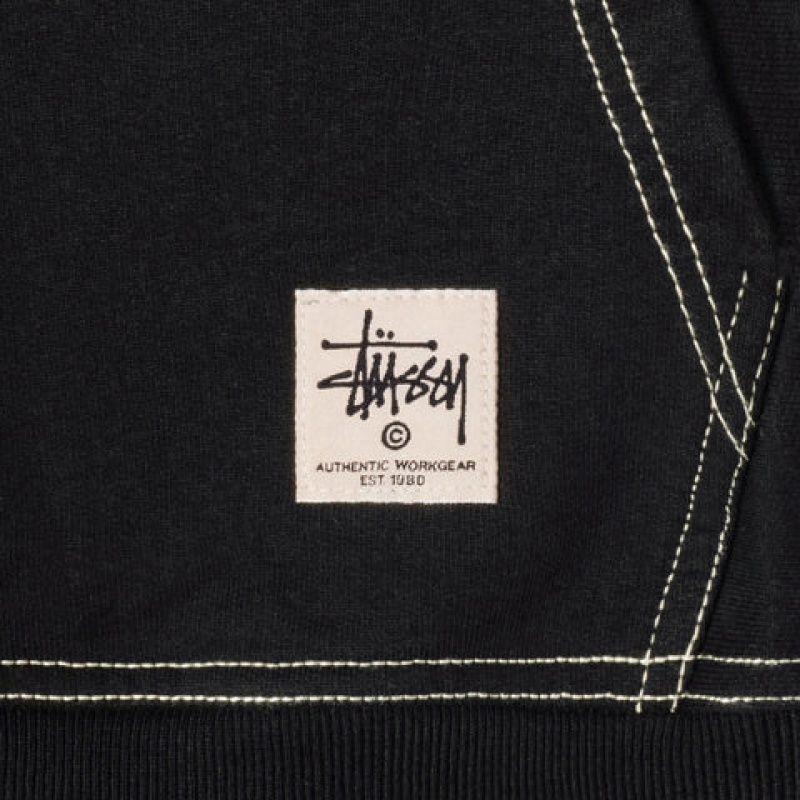 Stussy Contrast Stitch Label Hoodie Men Hoodie Black | MPT-6565