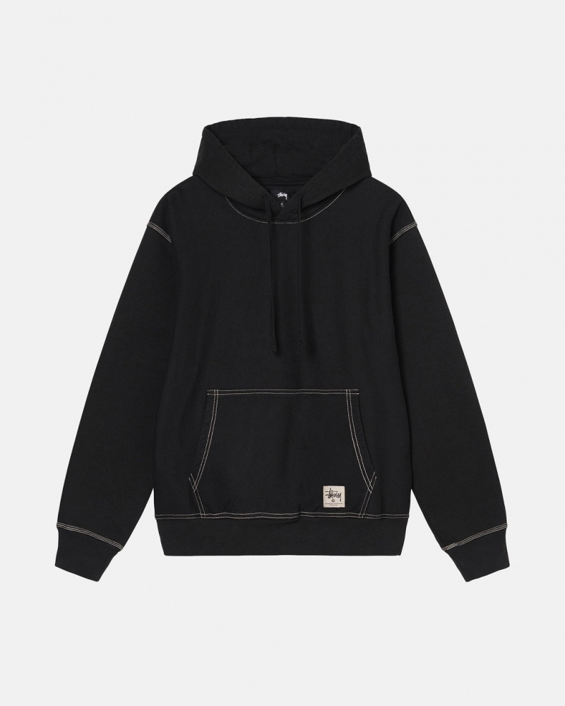 Stussy Contrast Stitch Label Hoodie Men Hoodie Black | MPT-6565