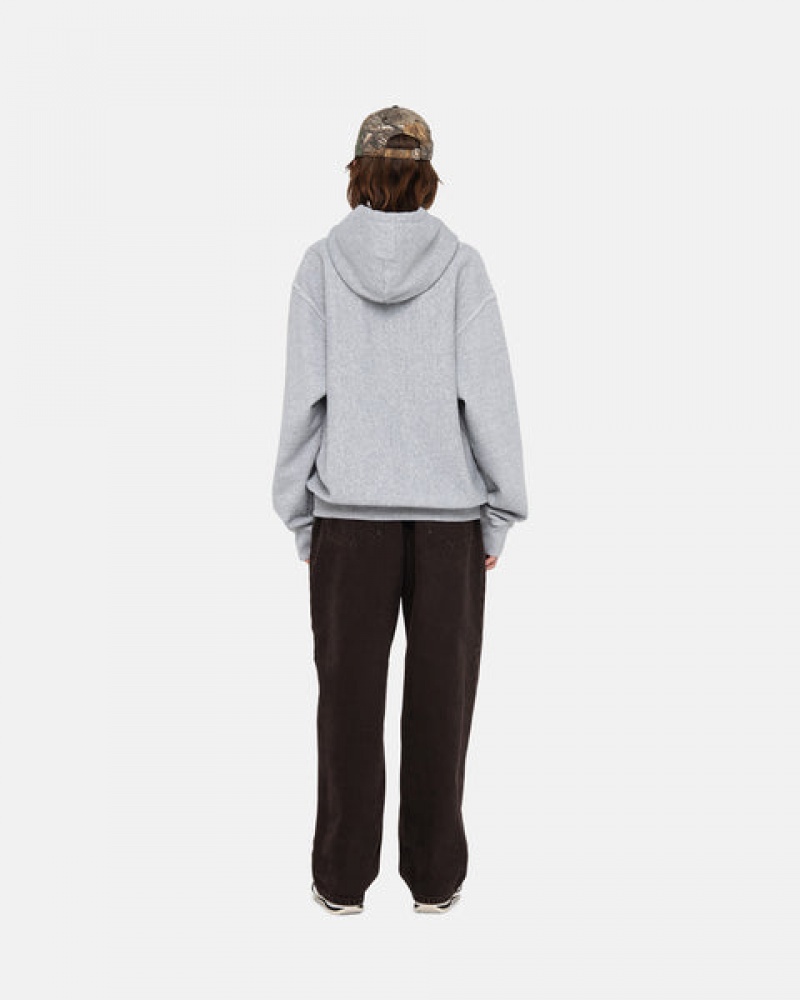 Stussy Contrast Stitch Label Hoodie Men Hoodie Grey | DVS-8940