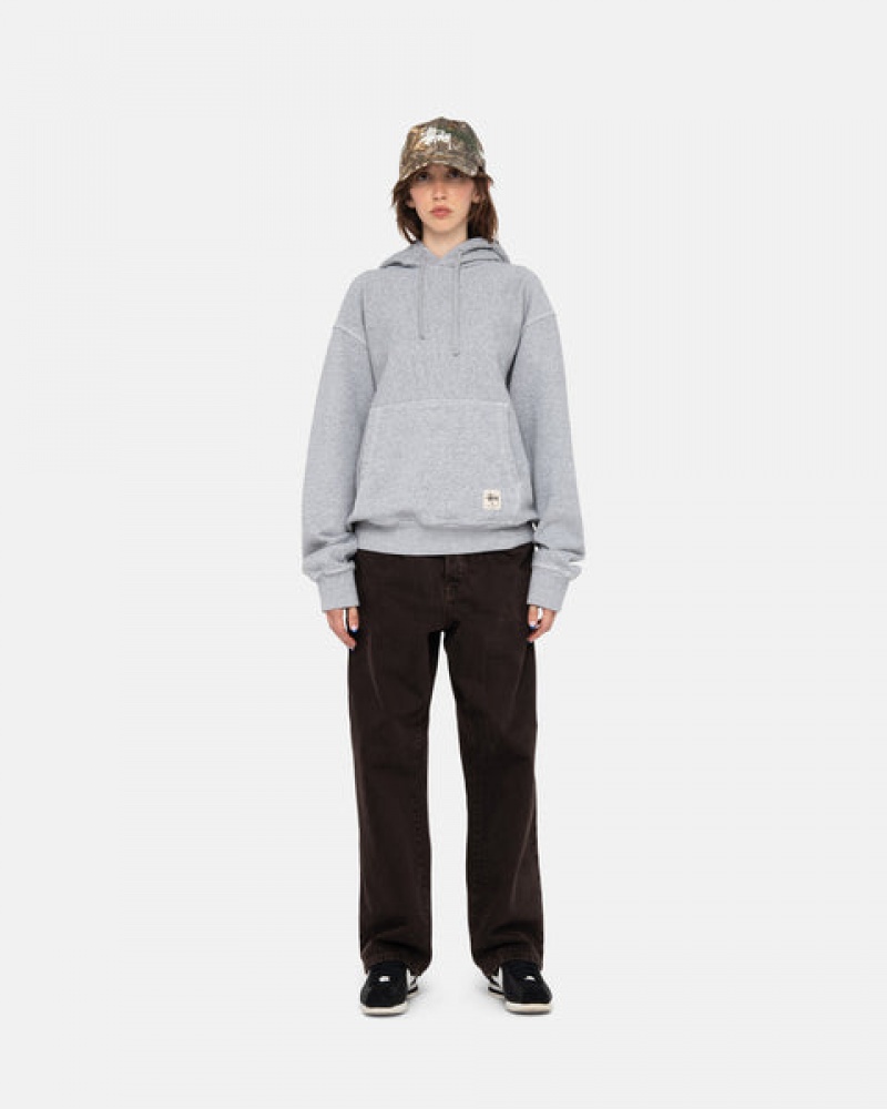 Stussy Contrast Stitch Label Hoodie Men Hoodie Grey | DVS-8940