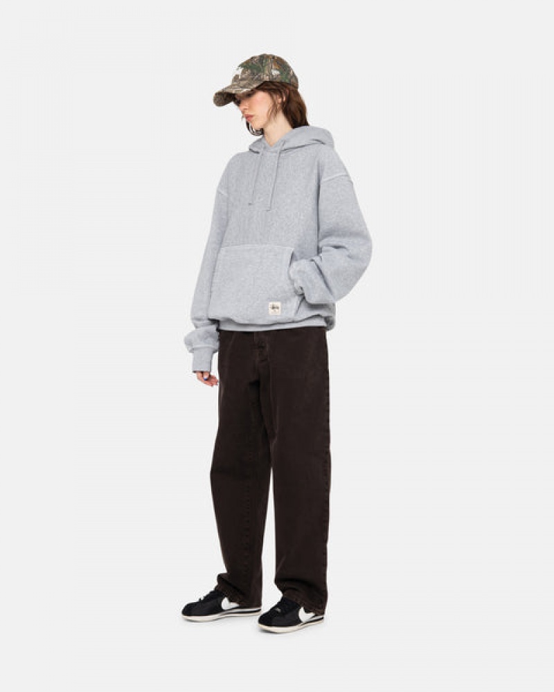 Stussy Contrast Stitch Label Hoodie Women Hoodie Grey | DUZ-6003