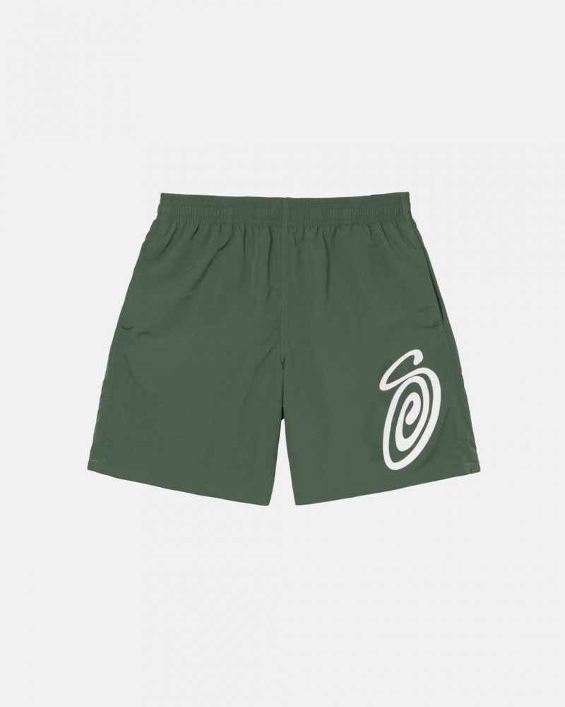 Stussy Curly S Water Short Men Swimwear Olive | QDD-0547