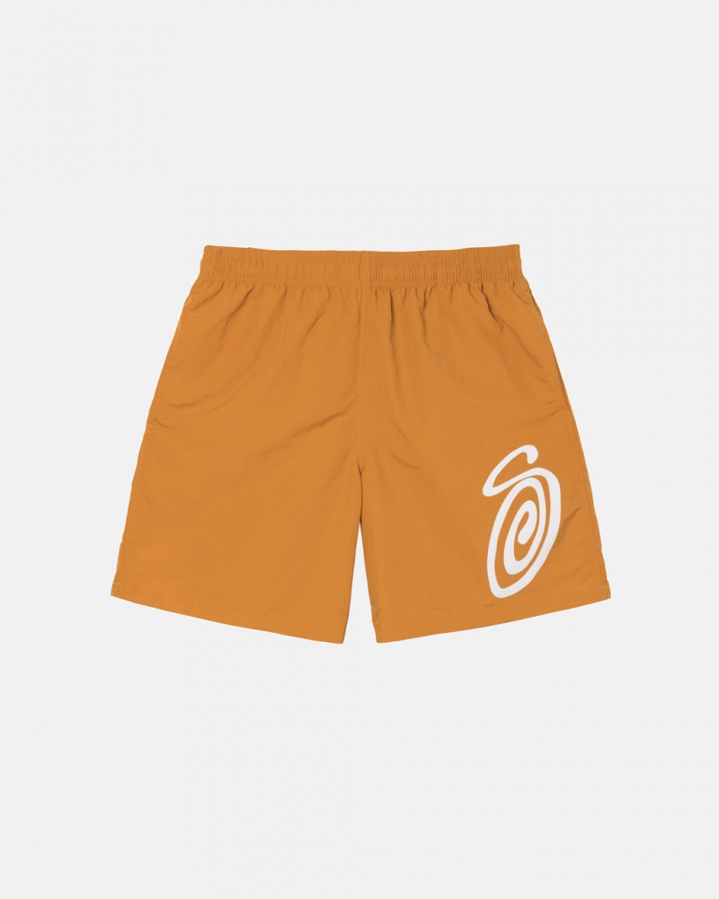 Stussy Curly S Water Short Men Swimwear Orange | UVC-4010