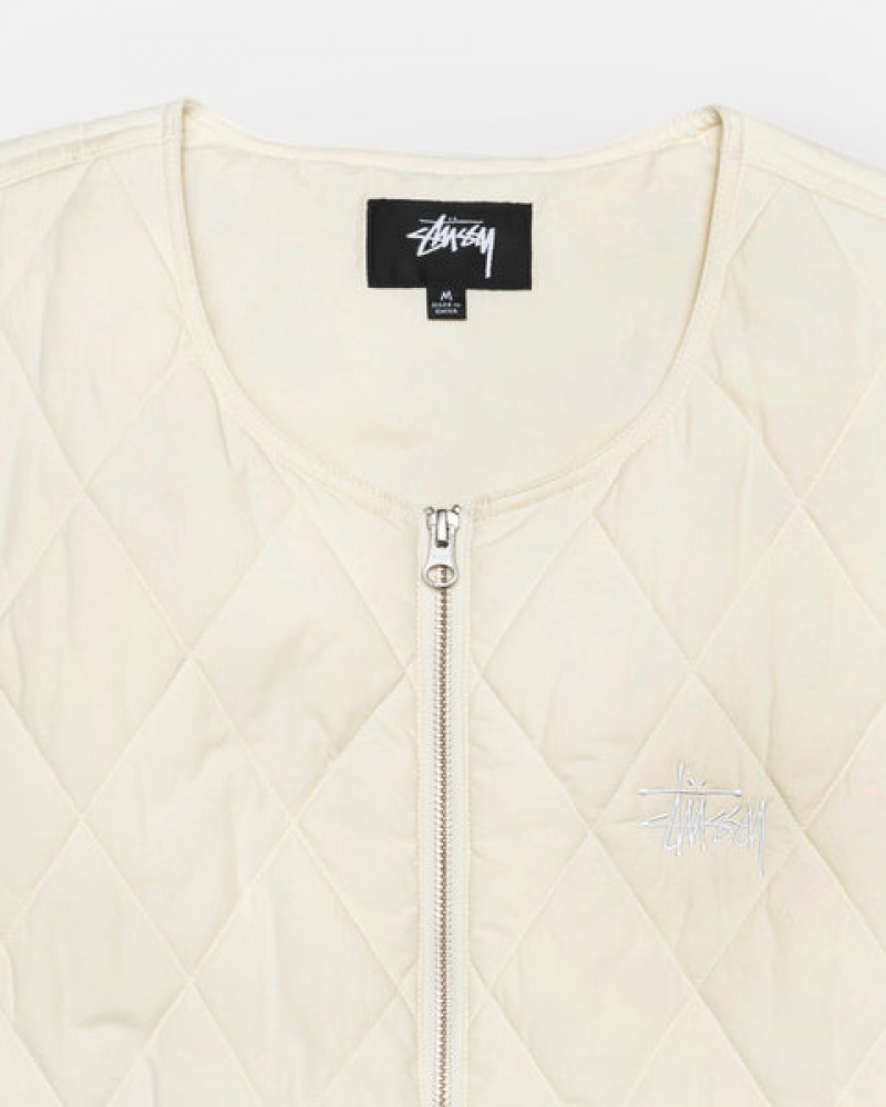 Stussy Diamond Quilted Vest Men Vest Cream | HYQ-7616