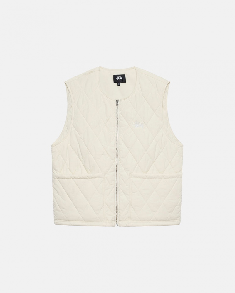 Stussy Diamond Quilted Vest Men Vest Cream | HYQ-7616