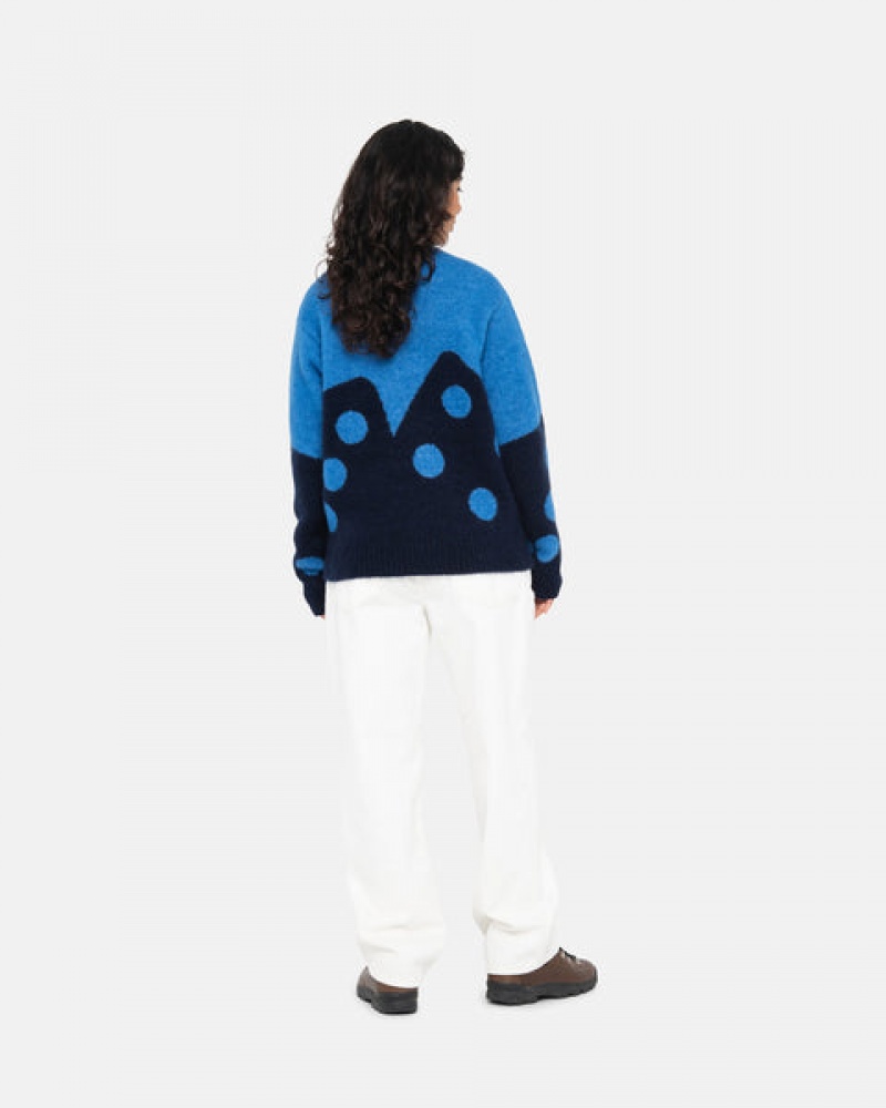 Stussy Dice Fuzzy Crew Men Sweaters Blue | GSL-0383