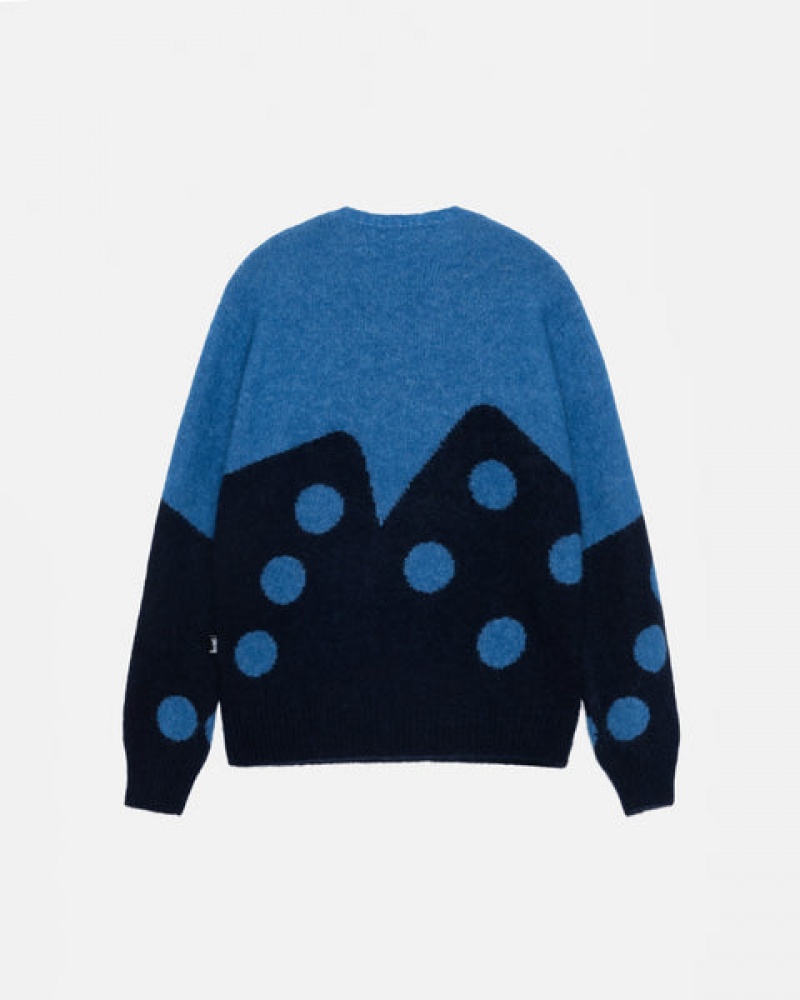 Stussy Dice Fuzzy Crew Men Sweaters Blue | GSL-0383