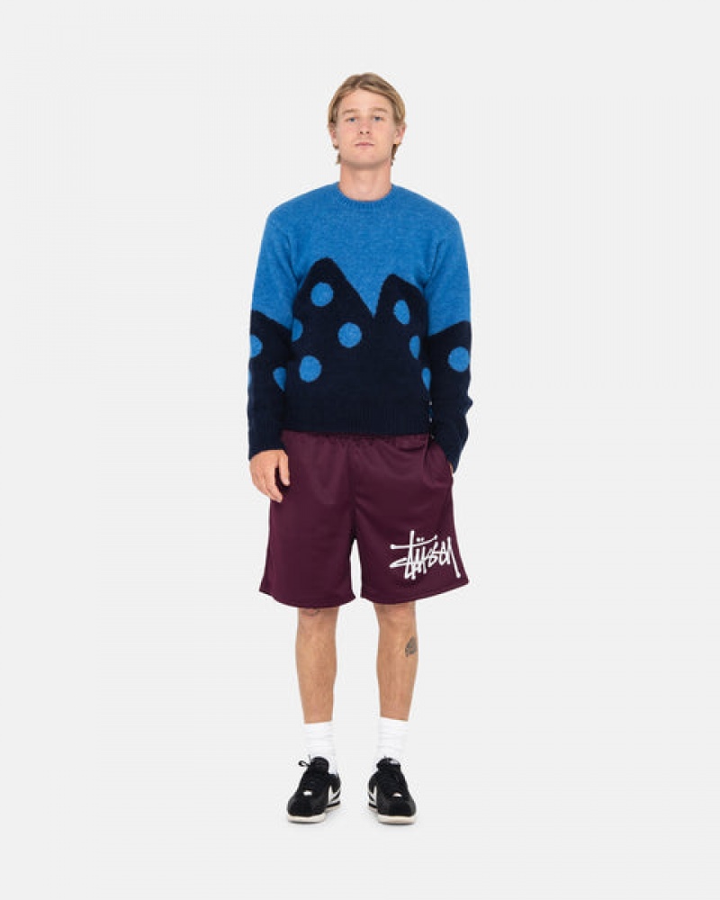 Stussy Dice Fuzzy Crew Men Sweaters Blue | GSL-0383