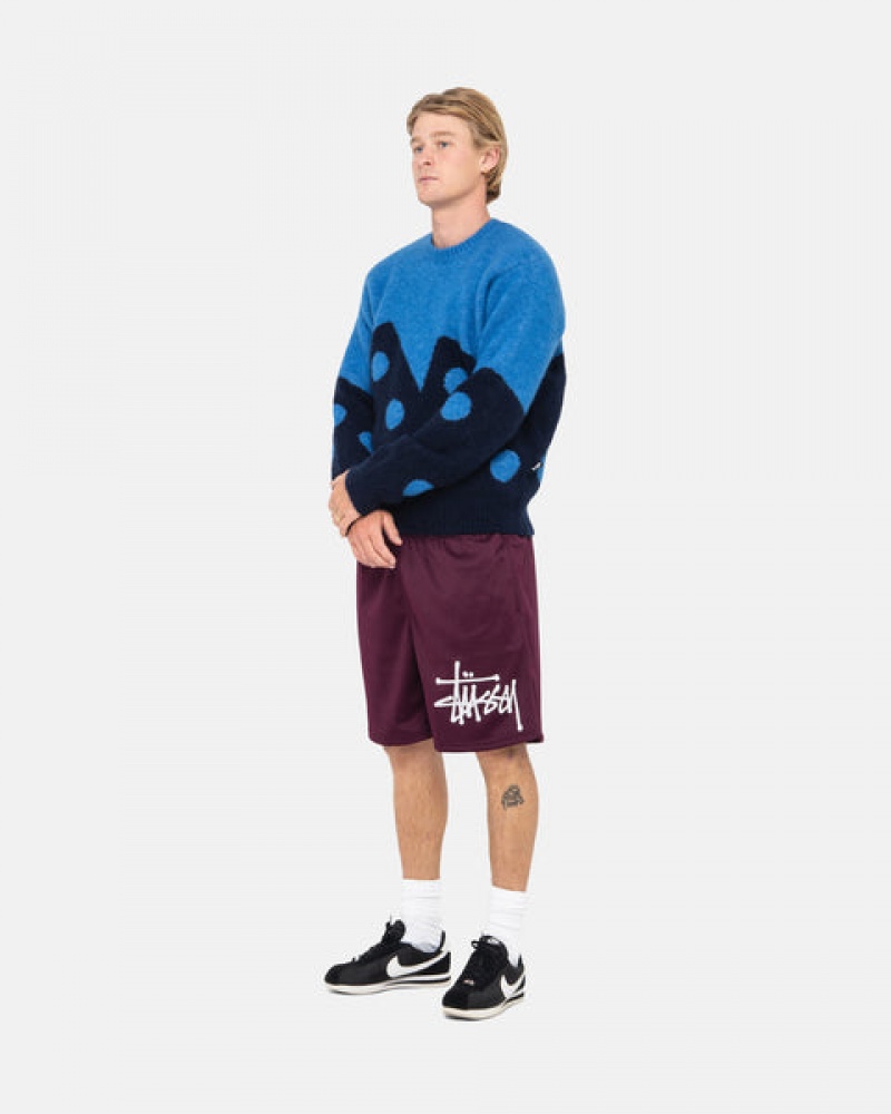 Stussy Dice Fuzzy Crew Men Sweaters Blue | GSL-0383