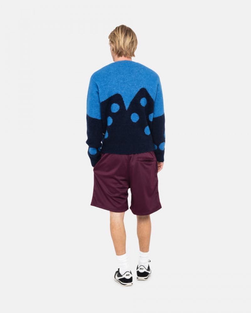 Stussy Dice Fuzzy Crew Men Sweaters Blue | GSL-0383