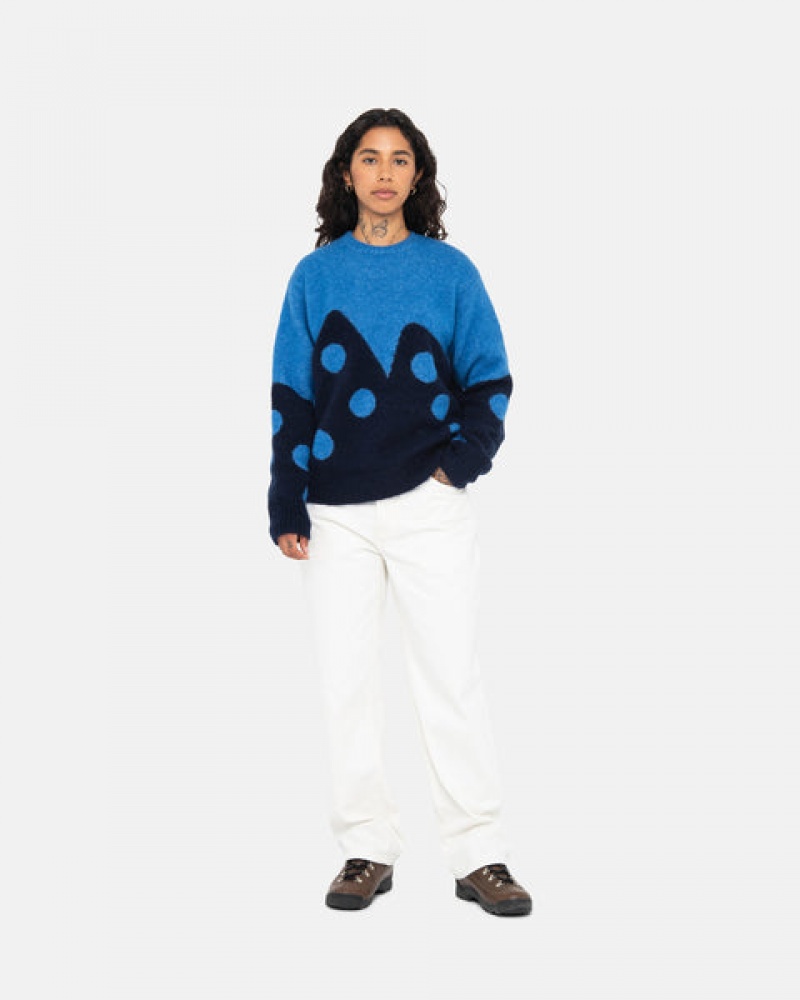 Stussy Dice Fuzzy Crew Men Sweaters Blue | GSL-0383