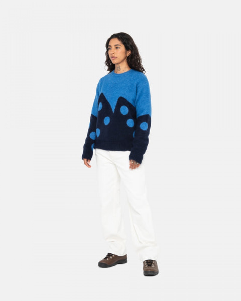 Stussy Dice Fuzzy Crew Men Sweaters Blue | GSL-0383