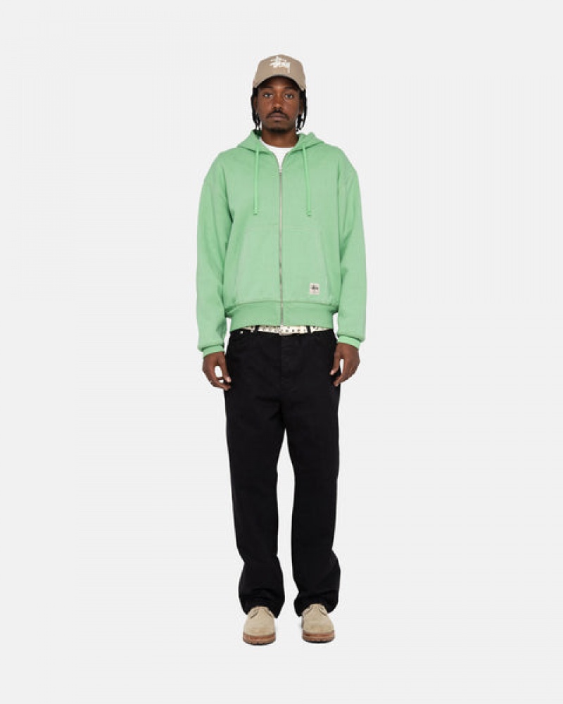 Stussy Double Face Label Zip Hoodie Men Hoodie Green | DMO-0009