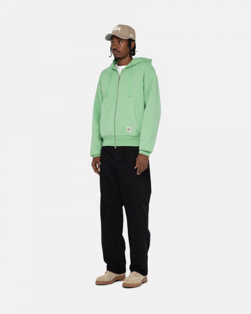 Stussy Double Face Label Zip Hoodie Men Hoodie Green | DMO-0009