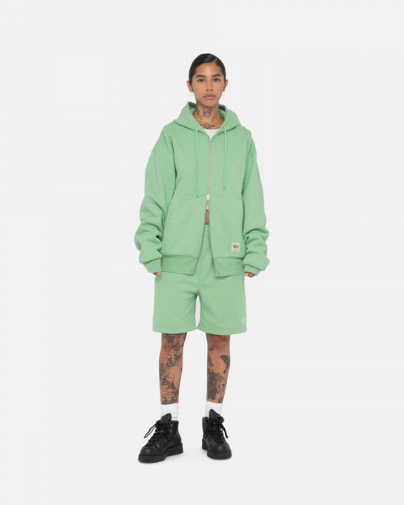 Stussy Double Face Label Zip Hoodie Men Hoodie Green | DMO-0009