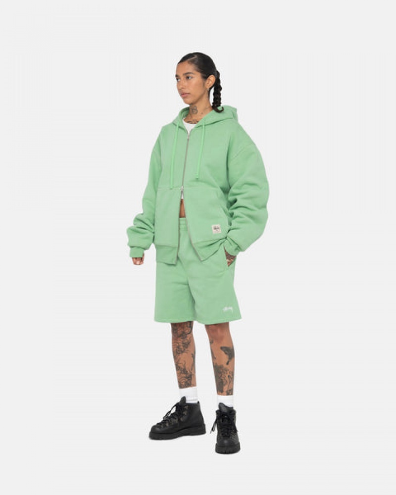 Stussy Double Face Label Zip Hoodie Men Hoodie Green | DMO-0009