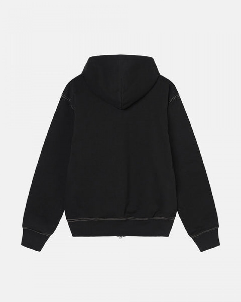 Stussy Double Face Label Zip Hoodie Men Hoodie Black | AIZ-5618