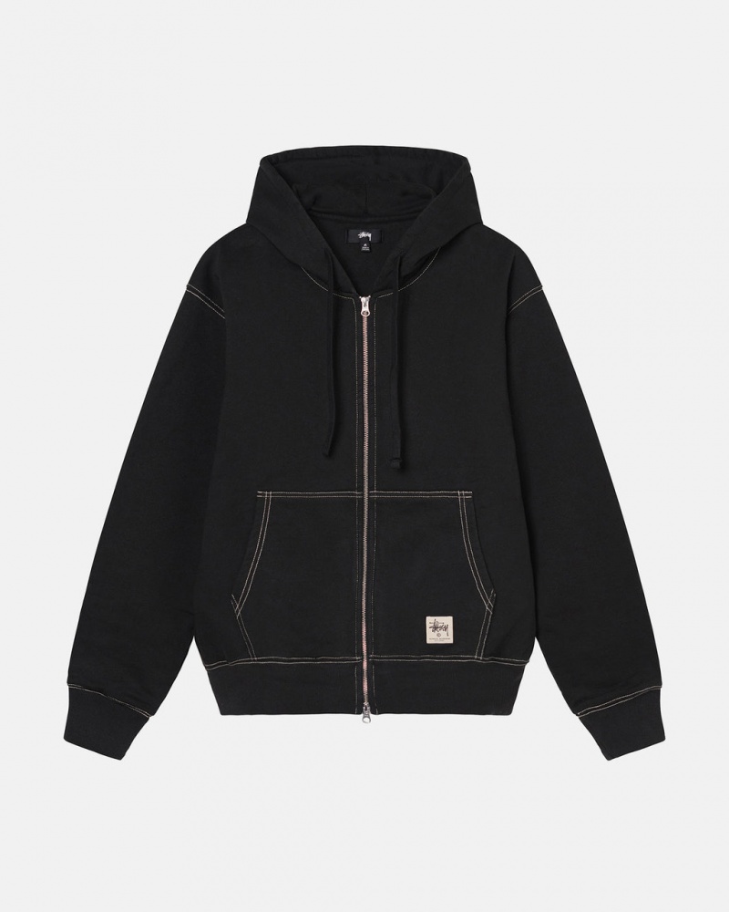 Stussy Double Face Label Zip Hoodie Men Hoodie Black | AIZ-5618