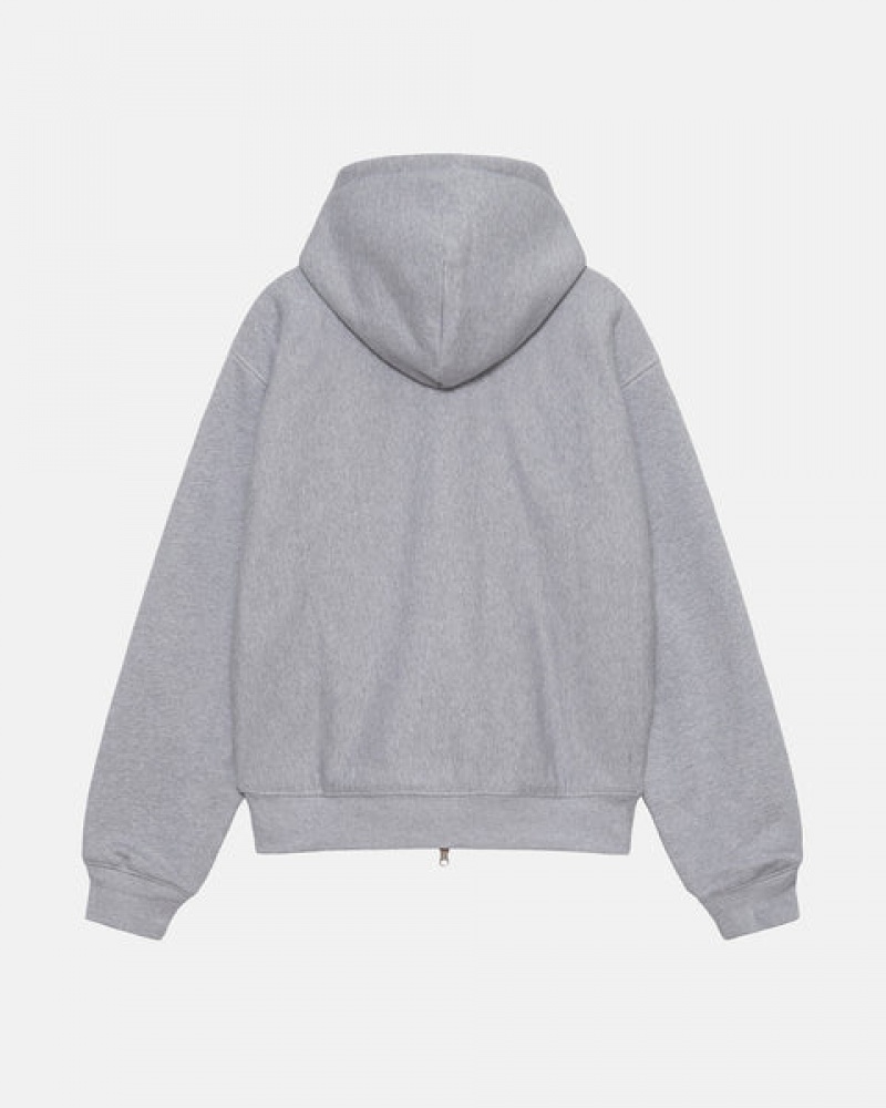 Stussy Double Face Label Zip Hoodie Men Hoodie Grey | EPK-7436