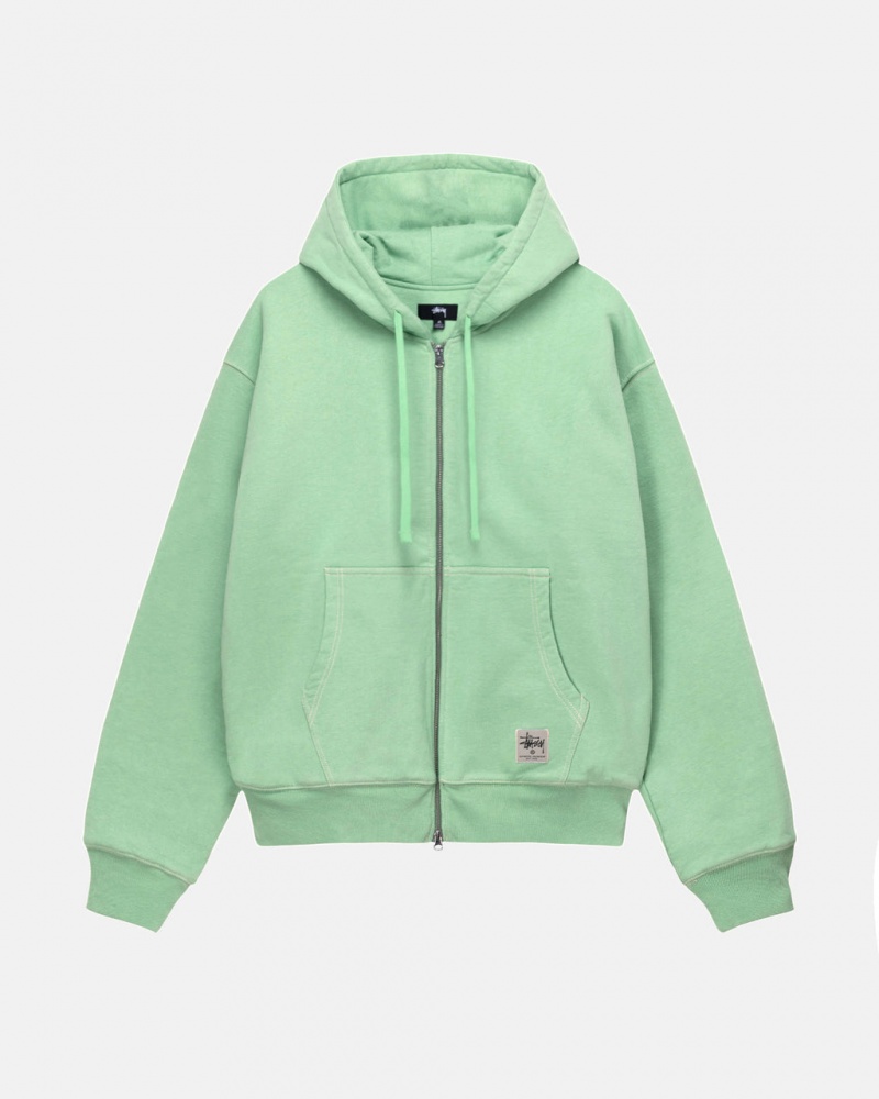 Stussy Double Face Label Zip Hoodie Women Hoodie Green | ZXU-1445