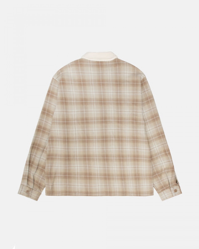 Stussy Frank Plaid Zip Shirt Men Shirts Brown | DFE-8854