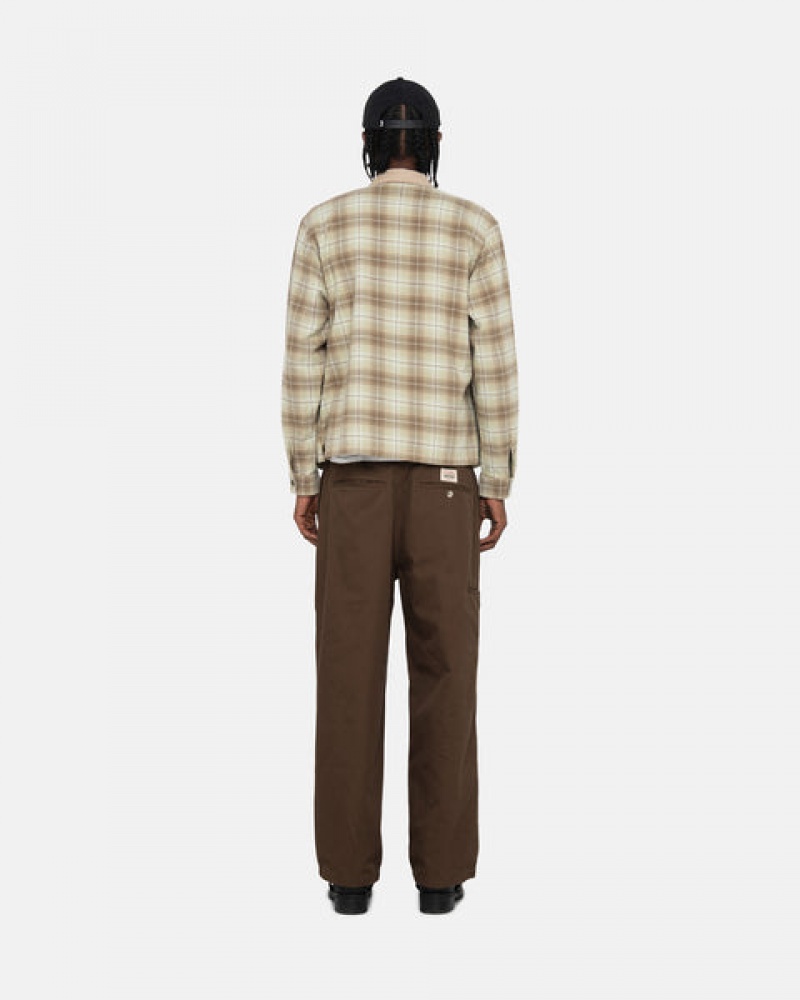 Stussy Frank Plaid Zip Shirt Men Shirts Brown | DFE-8854