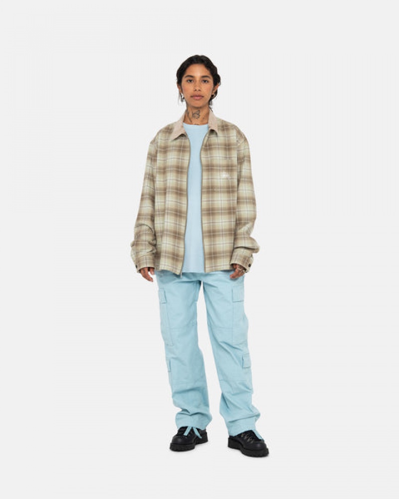 Stussy Frank Plaid Zip Shirt Women Shirts Brown | YYR-7368