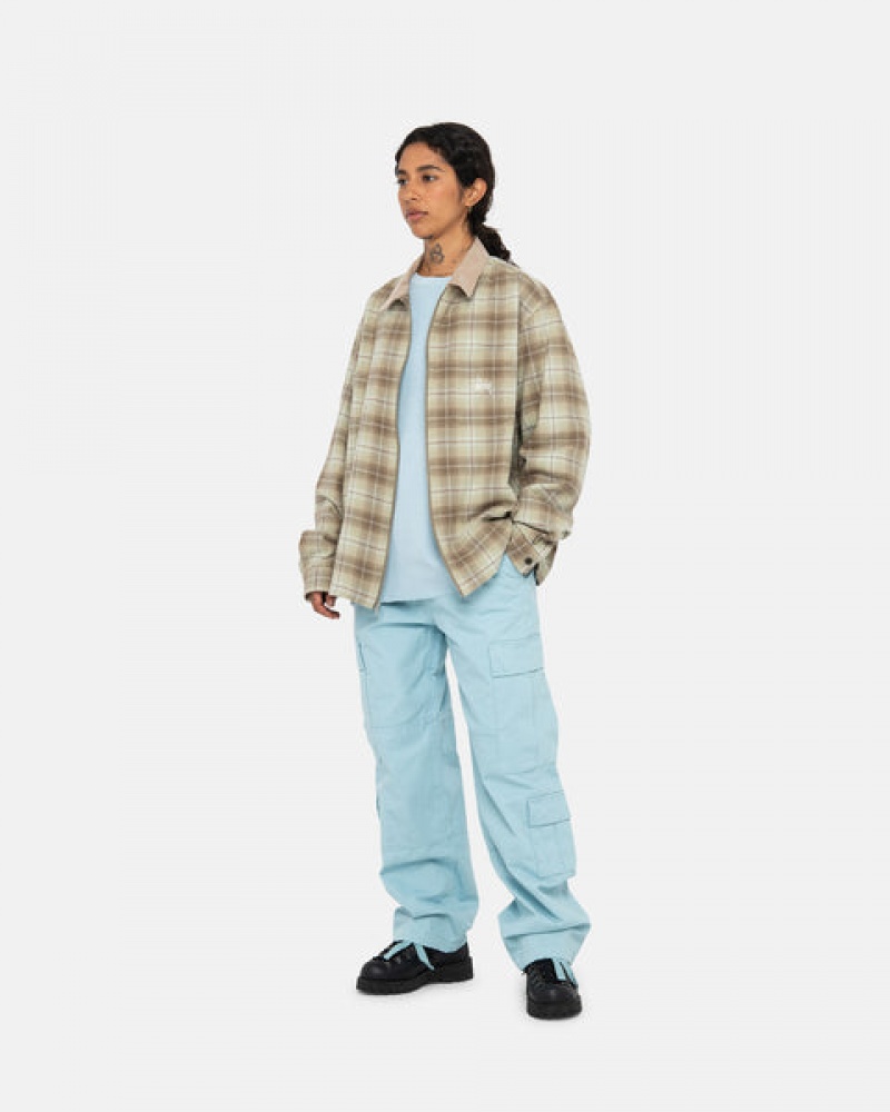 Stussy Frank Plaid Zip Shirt Women Shirts Brown | YYR-7368