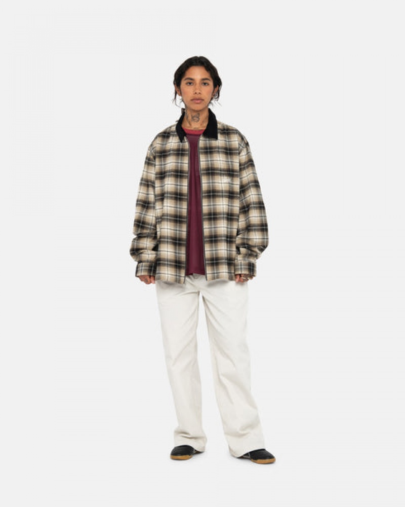 Stussy Frank Plaid Zip Shirt Women Shirts Dark Grey | DCR-0642