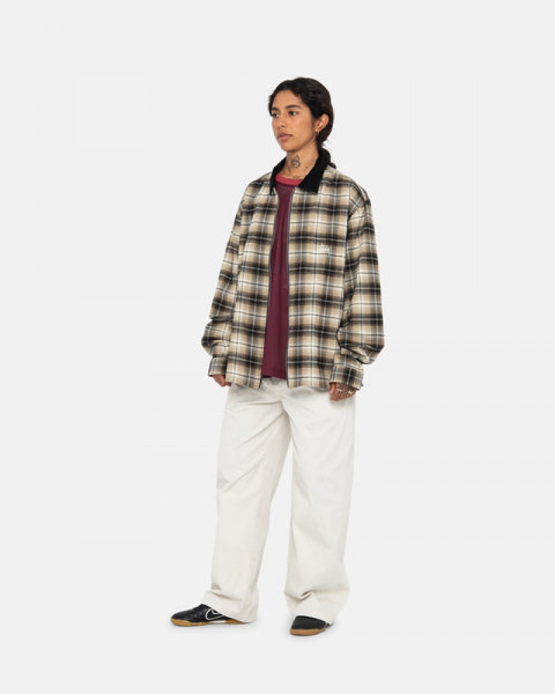 Stussy Frank Plaid Zip Shirt Women Shirts Dark Grey | DCR-0642