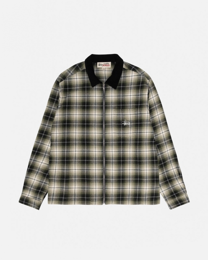 Stussy Frank Plaid Zip Shirt Women Shirts Dark Grey | DCR-0642