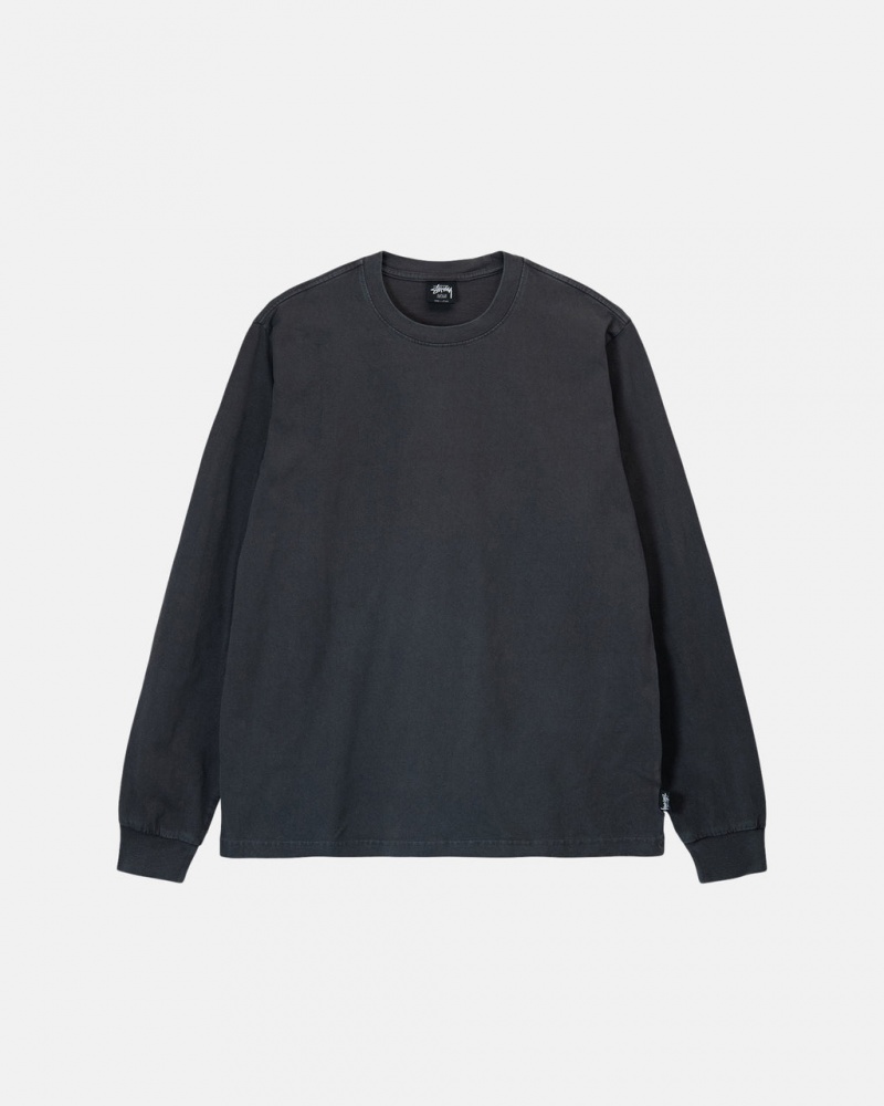 Stussy Heavyweight Pigment Dyed Ls Crew Men T Shirt Black | ETZ-4915