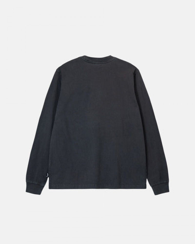 Stussy Heavyweight Pigment Dyed Ls Crew Women Tops Black | QXU-8602