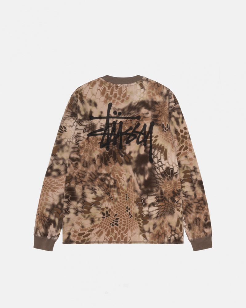 Stussy Kryptek Camo LS Thermal Men Tops Brown | QOU-9349