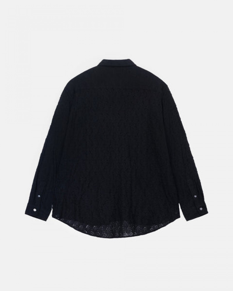 Stussy Lace Ls Shirt Men Shirts Black | DHW-0414