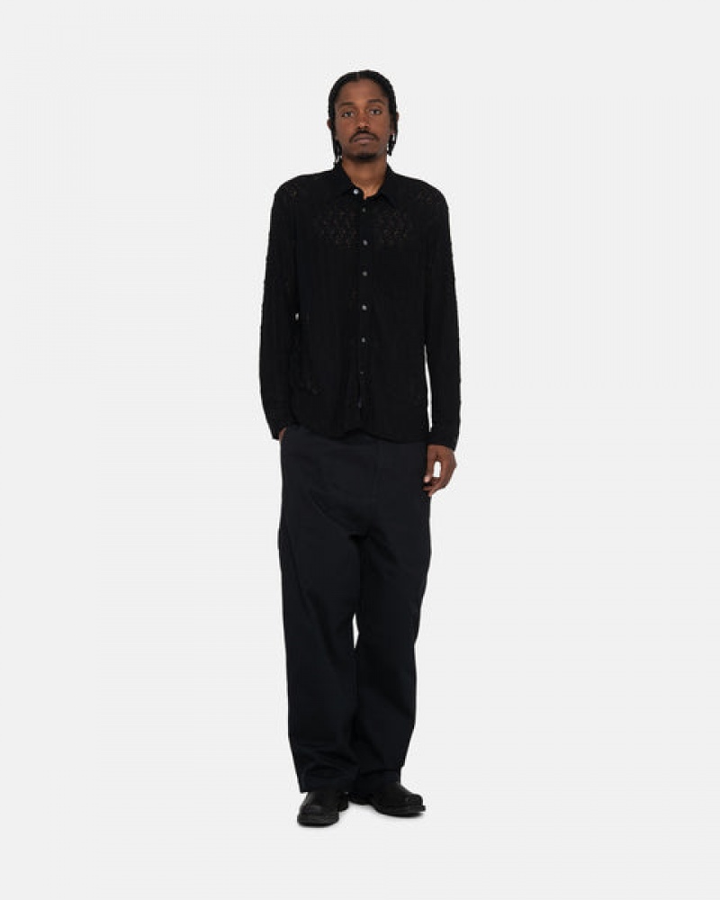 Stussy Lace Ls Shirt Men Shirts Black | DHW-0414