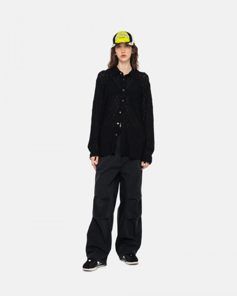 Stussy Lace Ls Shirt Men Shirts Black | DHW-0414