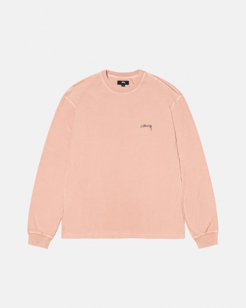 Stussy Lazy Ls Tee Men T Shirt Light Pink | XRU-6749