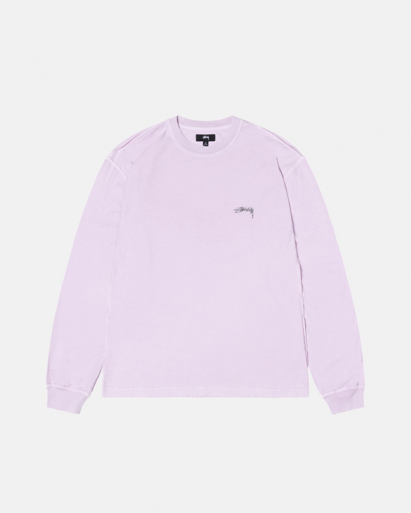 Stussy Lazy Ls Tee Men T Shirt Purple | XZD-7591