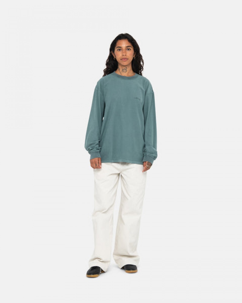 Stussy Lazy Ls Tee Men T Shirt Turquoise | MPU-2286