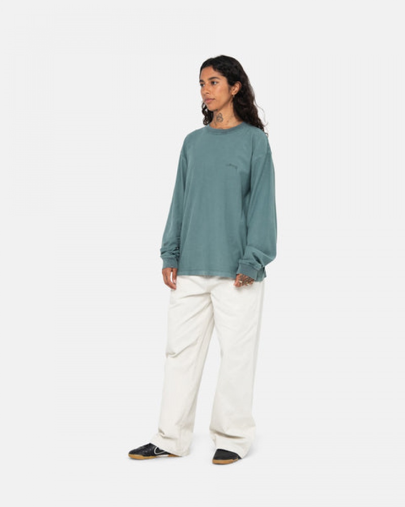 Stussy Lazy Ls Tee Men T Shirt Turquoise | MPU-2286