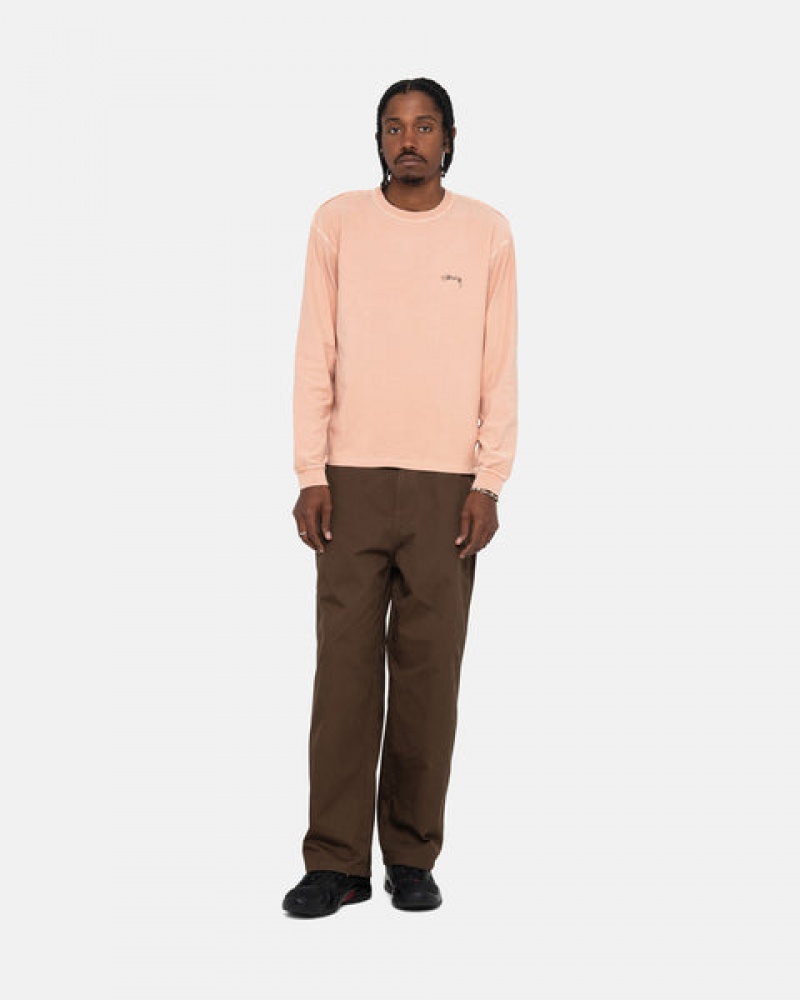 Stussy Lazy Ls Tee Men Tops Light Pink | XVX-7286