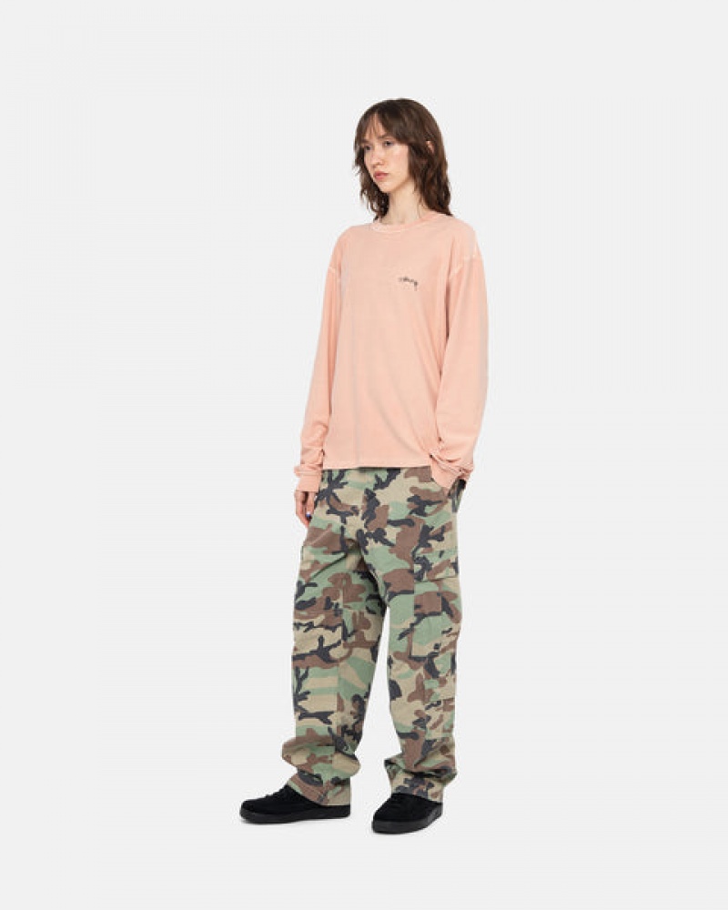 Stussy Lazy Ls Tee Men Tops Light Pink | XVX-7286