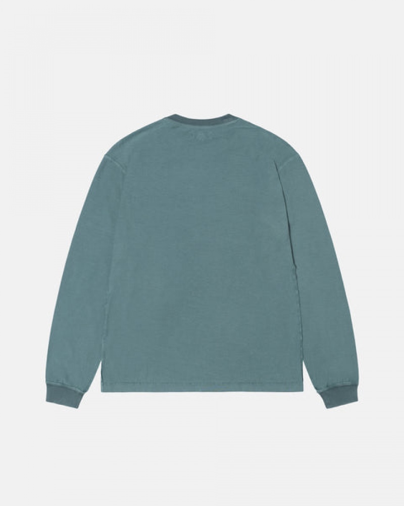 Stussy Lazy Ls Tee Men Tops Turquoise | KCX-1945