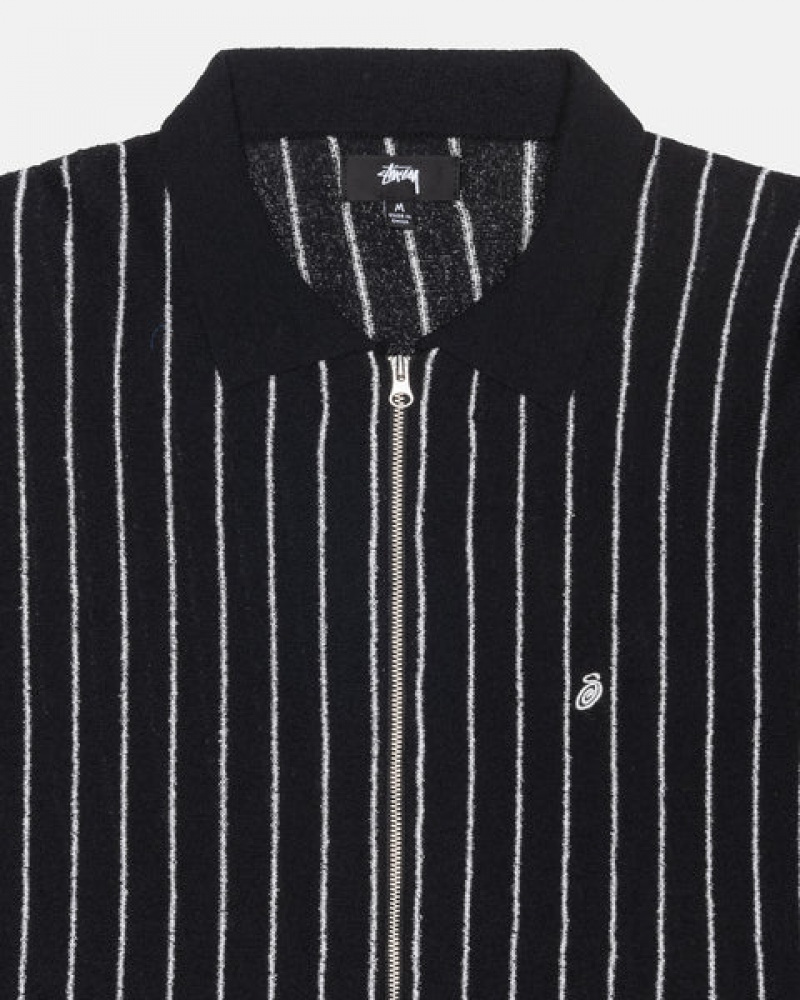 Stussy Light Weight Ls Zip Polo Men Shirts Black | IKZ-3562