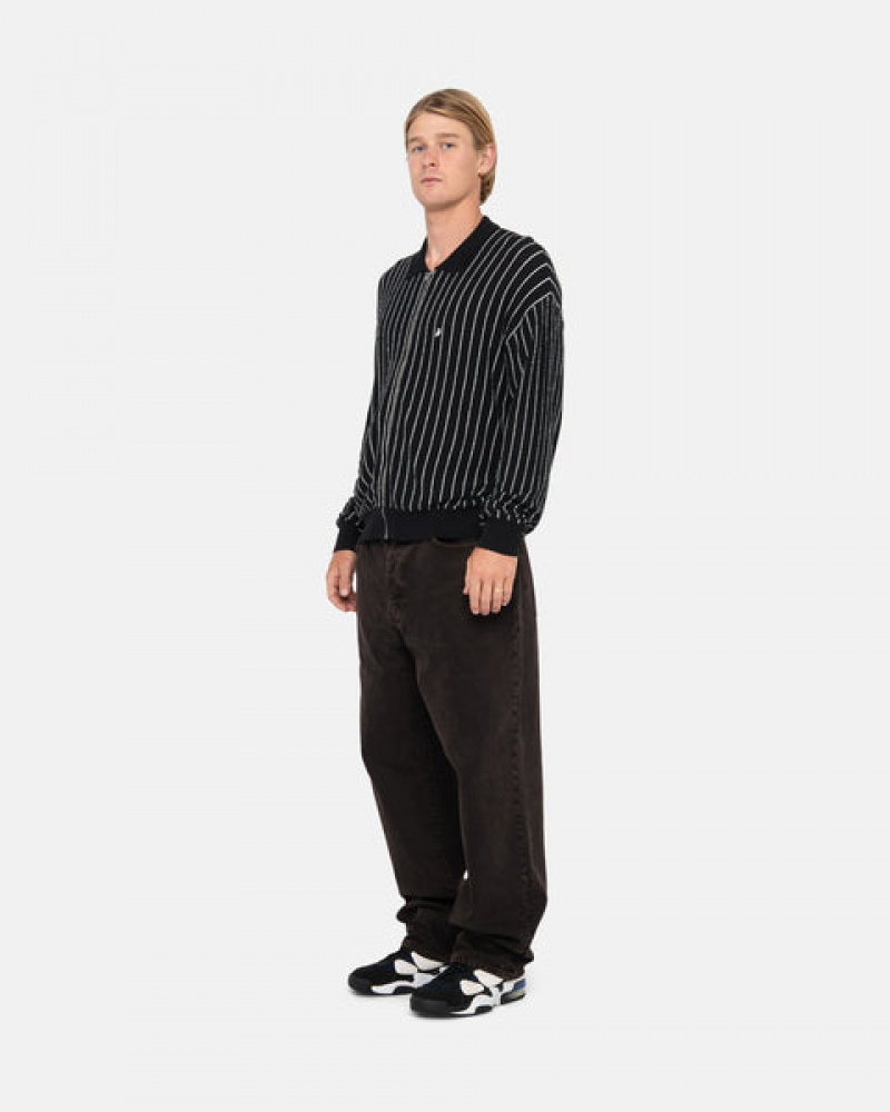 Stussy Light Weight Ls Zip Polo Men Shirts Black | IKZ-3562