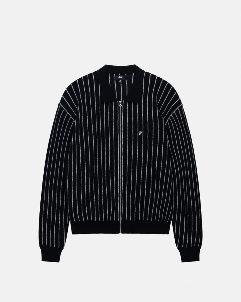 Stussy Light Weight Ls Zip Polo Men Shirts Black | IKZ-3562