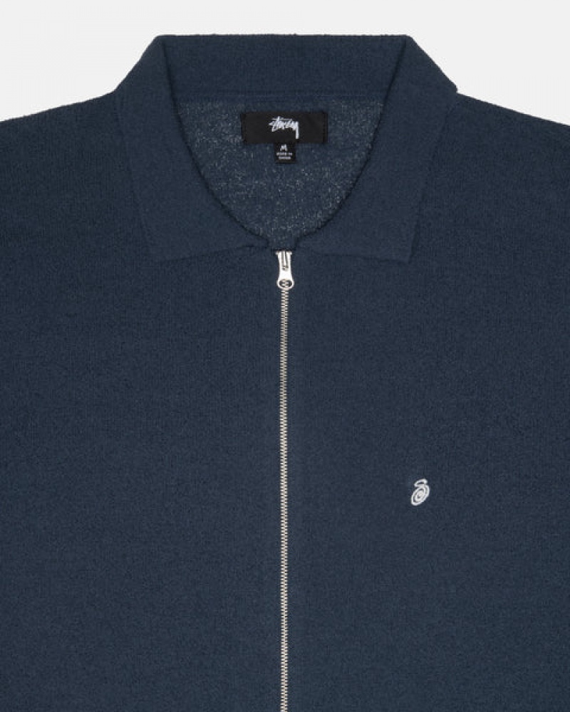 Stussy Light Weight Ls Zip Polo Men Shirts Navy | CPX-7139