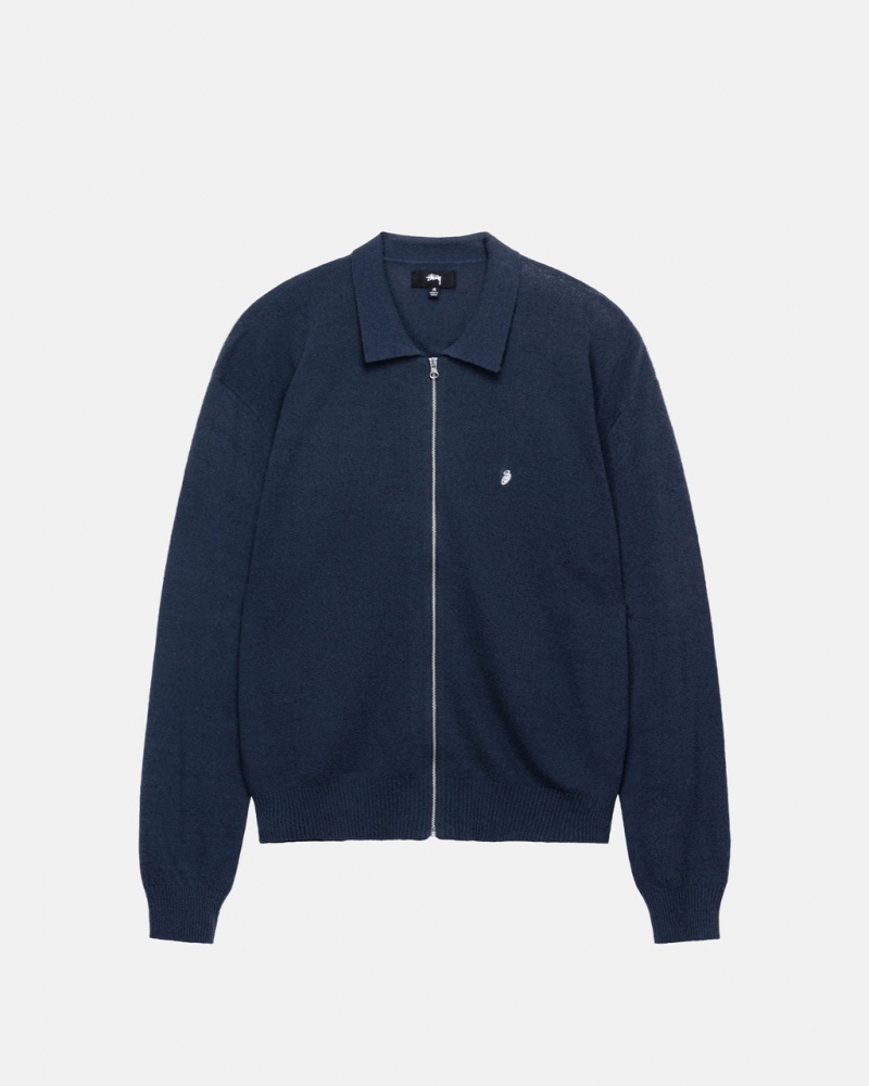 Stussy Light Weight Ls Zip Polo Men Shirts Navy | CPX-7139